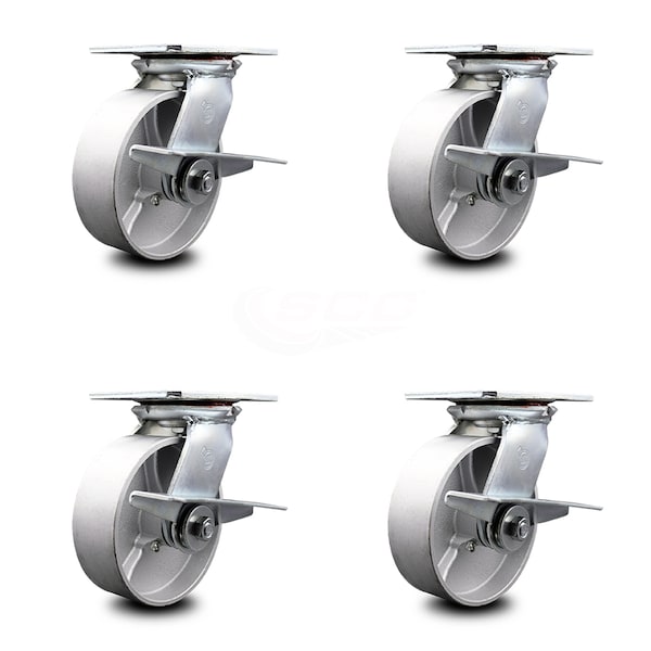 6 Inch Heavy Duty Semi Steel Caster Set with Ball Bearings and Brakes SCC